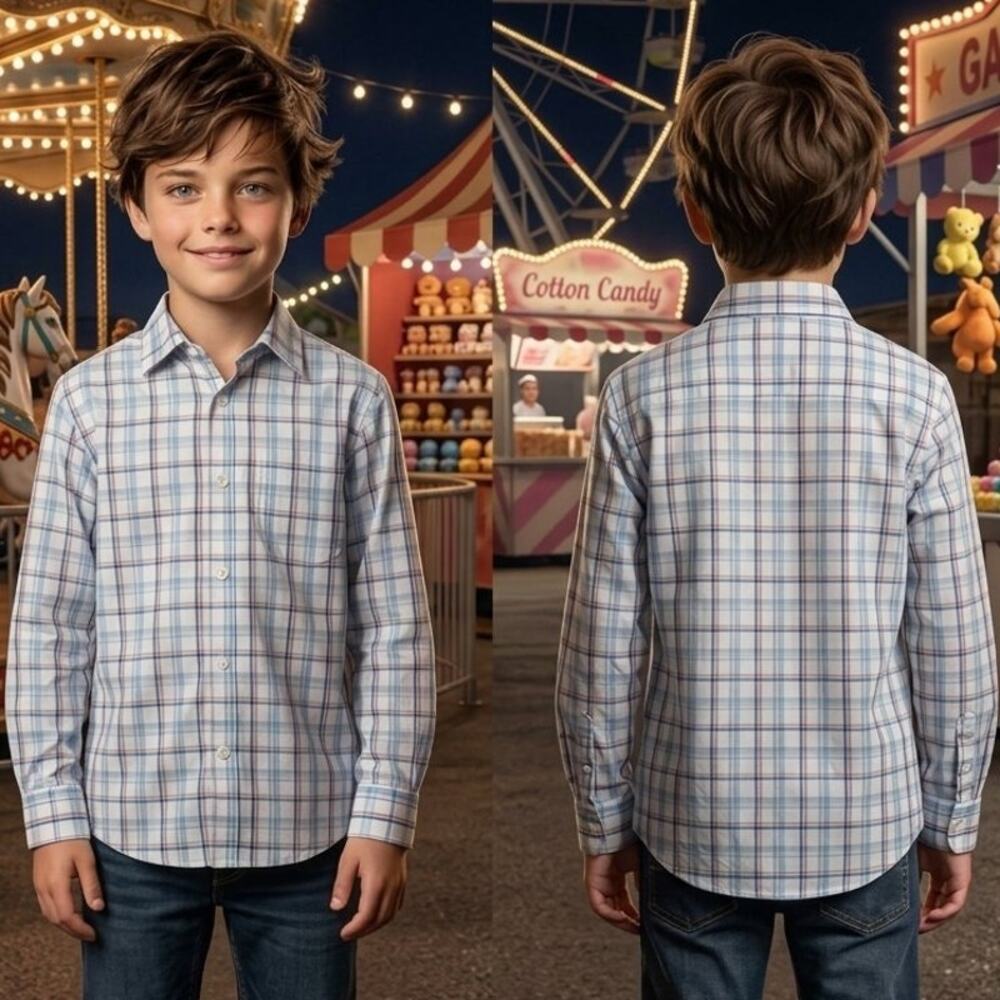 Izod Long Sleeve Plaid Button Up Shirt Boys Size 10 (32 Chest) Checked Dress